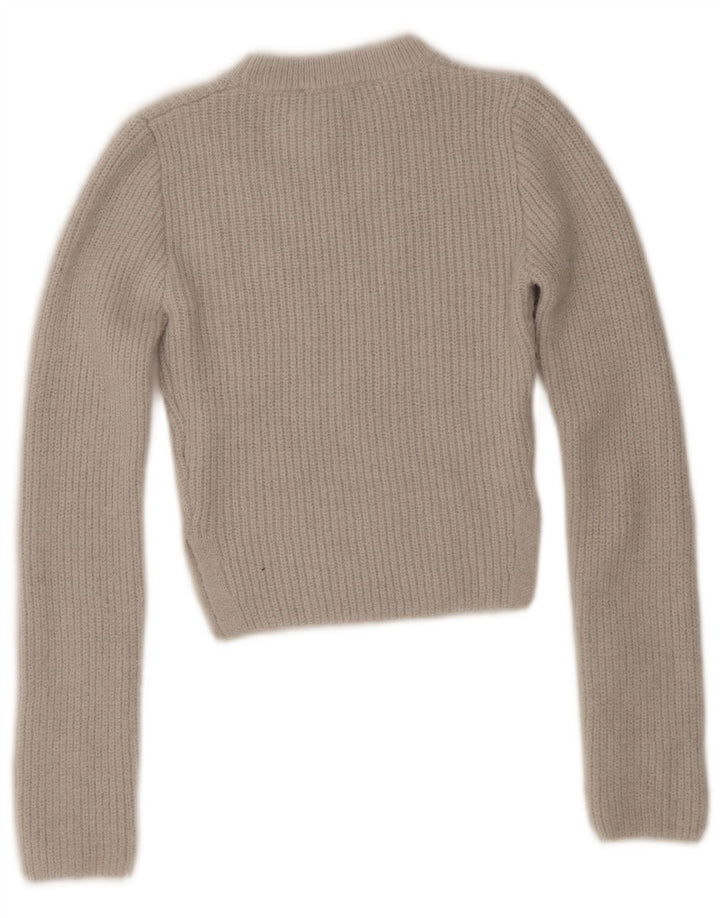 Zara - Jersey corto con cuello redondo para mujer, talla 40, poliéster gris medio