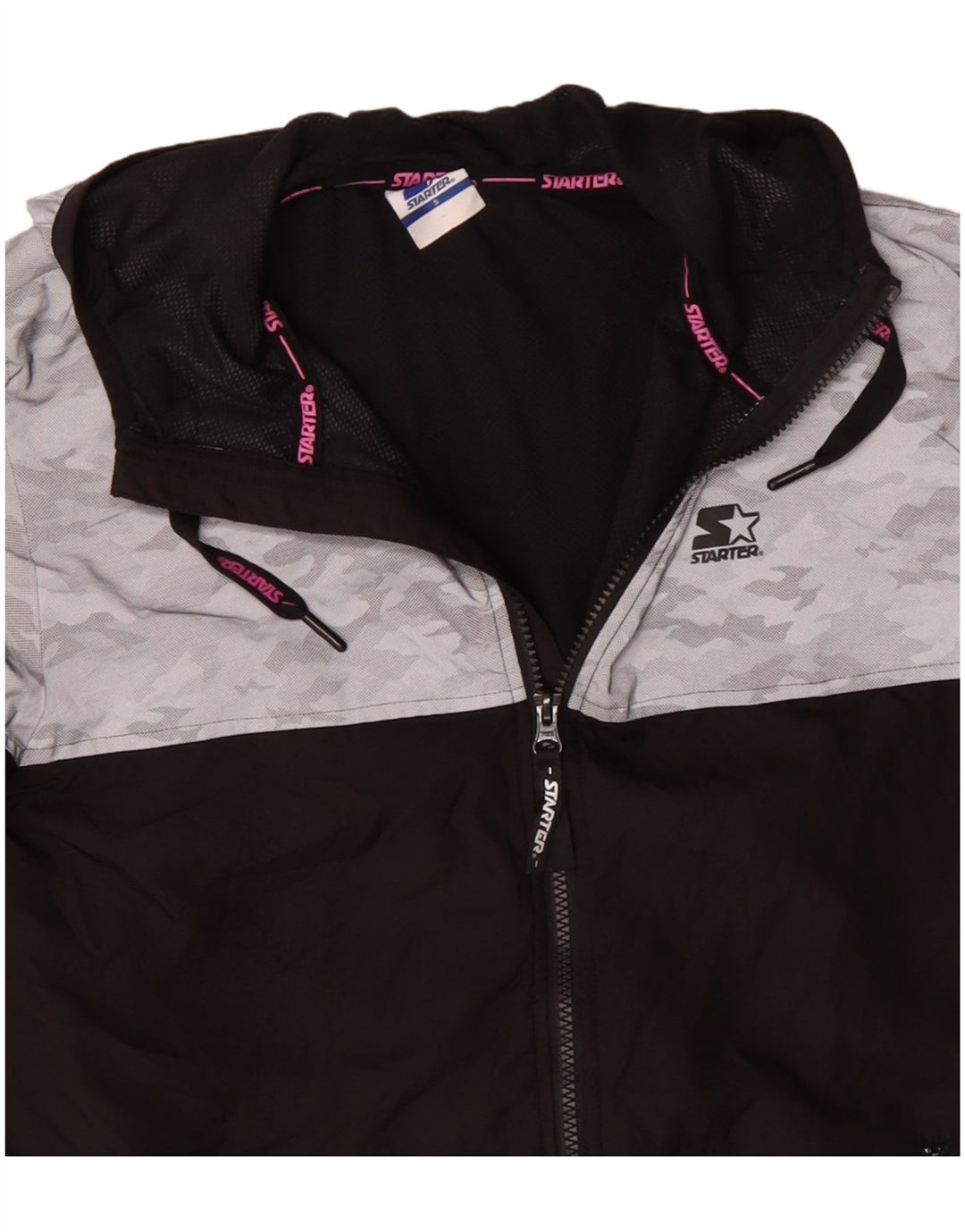 STARTER Chaqueta impermeable con capucha gráfica para mujer UK 10 Small Black Camuflaje
