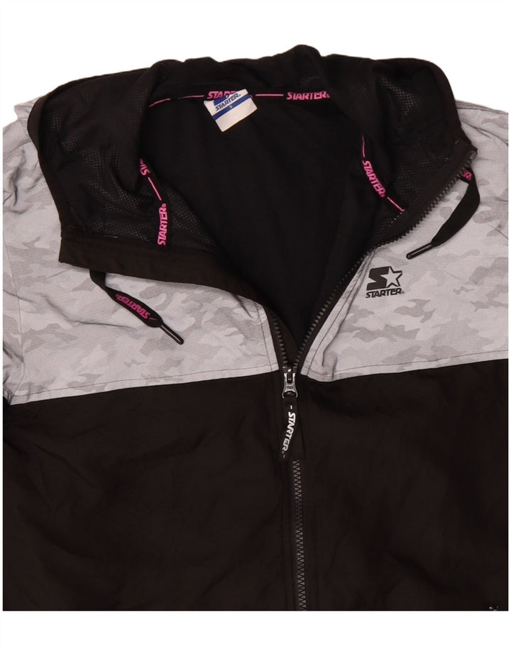 STARTER Chaqueta impermeable con capucha gráfica para mujer UK 10 Small Black Camuflaje
