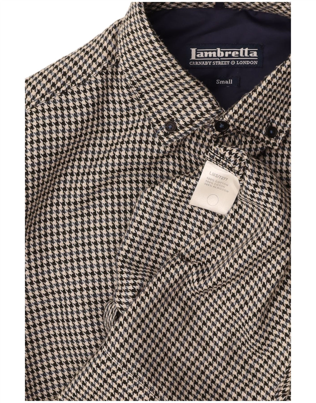LAMBRETTA Camisa de franela para hombre Small Black Pata de gallo de algodón