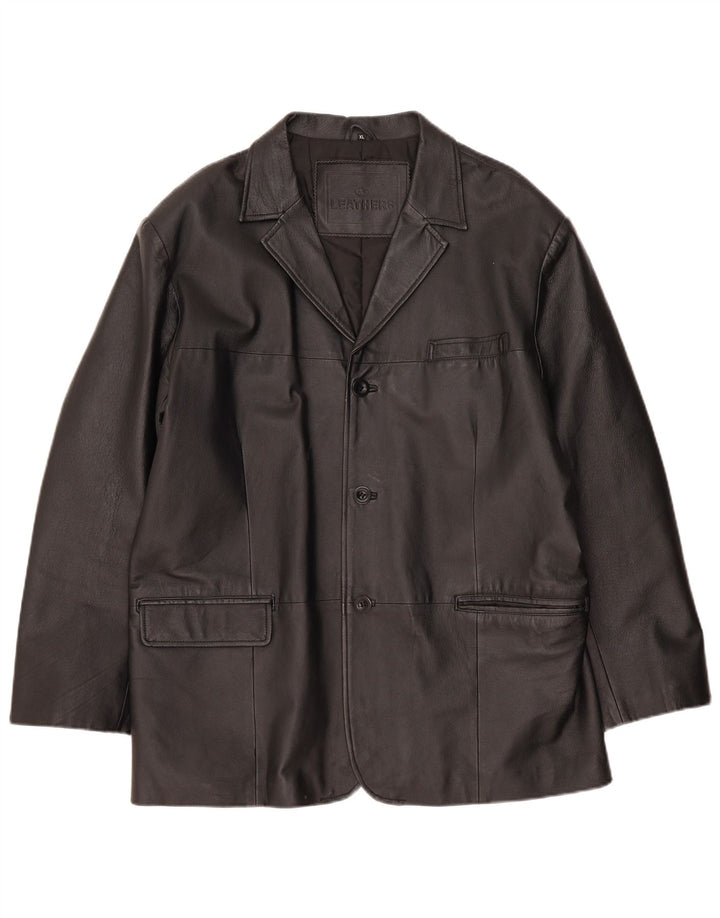 Vintage hombres 3 botones cuero Blazer chaqueta Reino Unido 42 XL cuero negro