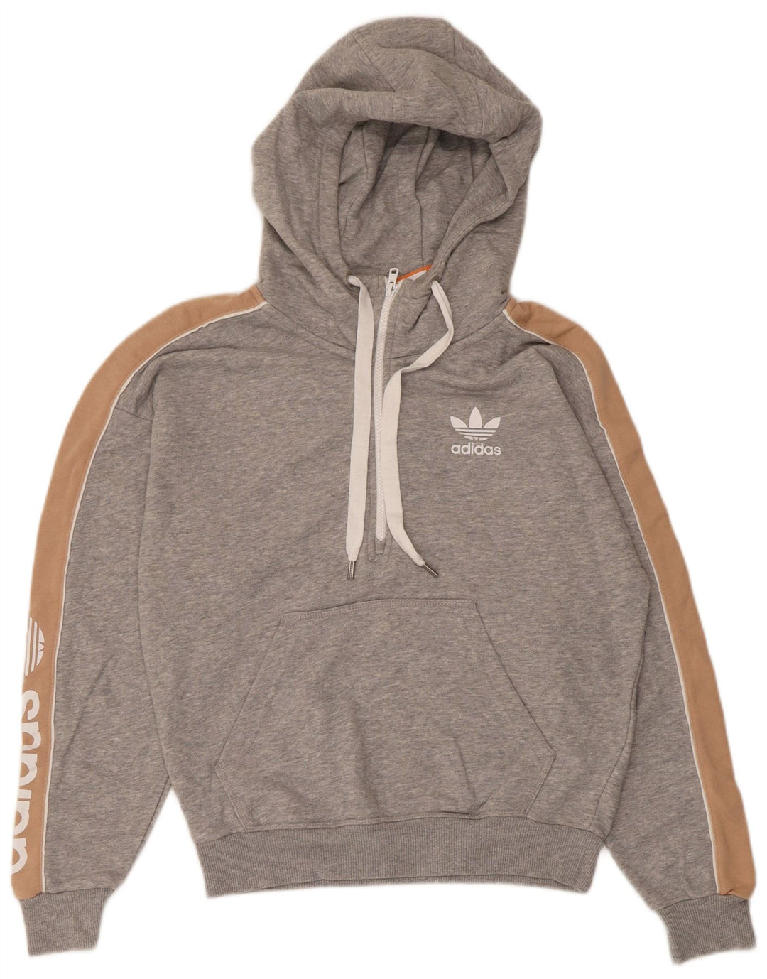 Adidas - Sudadera con capucha para mujer, diseño gráfico de gran tamaño, talla 6, XS, algodón gris