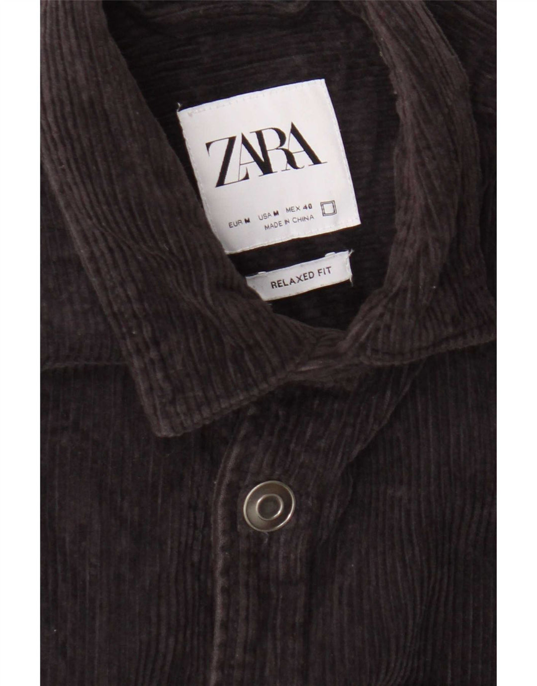 Zara Hombre Camisa De Pana De Corte Relajado Azul Marino Mediano