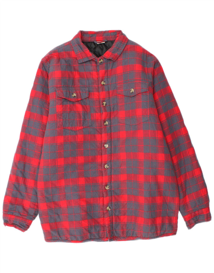 Vintage hombres leñador franela camisa IT 48/50 medio rojo cheque algodón