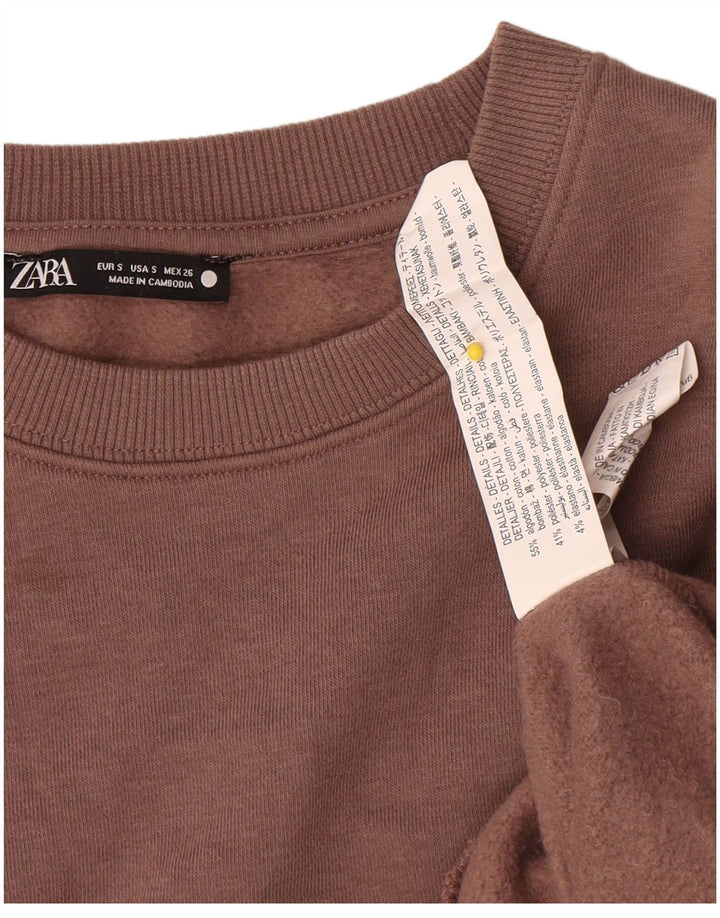 Zara Mujer Oversize Sudadera Jumper UK 10 Small Marrón Algodón