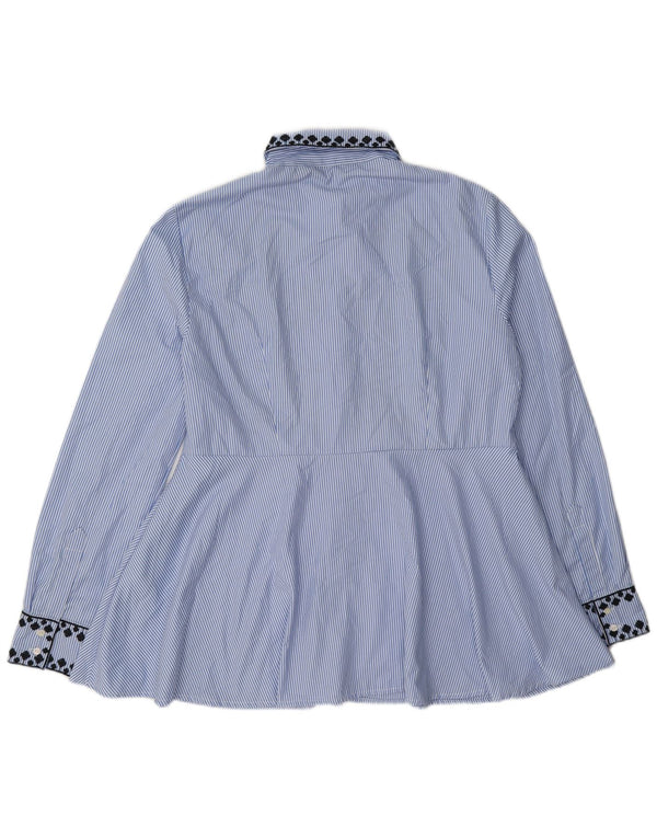 Zara Blusa Camisa Mujer UK 44 Poliéster Rayas Azul Medio