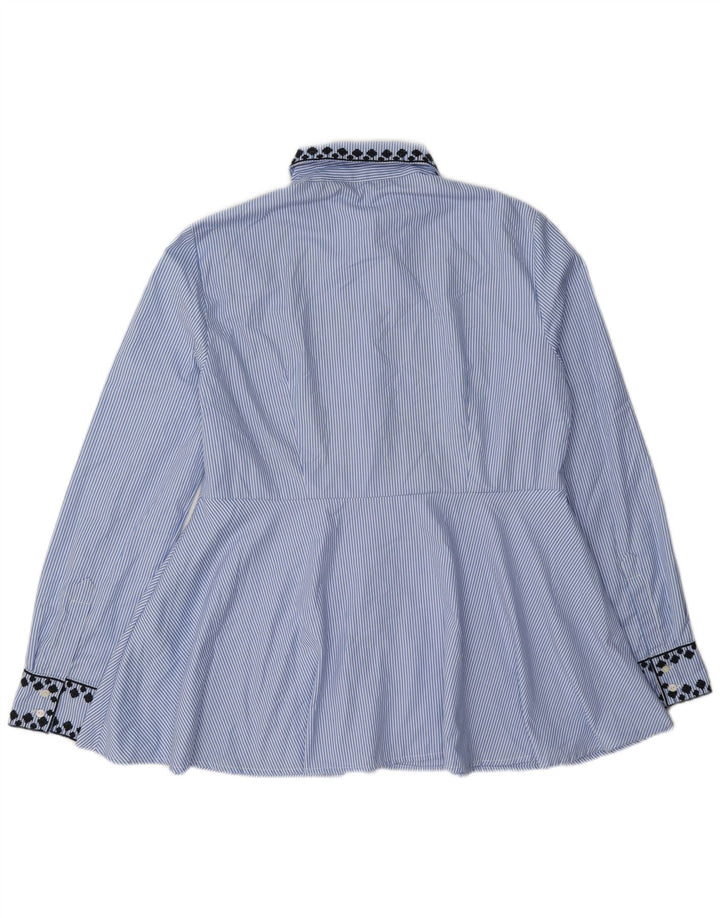 Zara Blusa Camisa Mujer UK 44 Poliéster Rayas Azul Medio