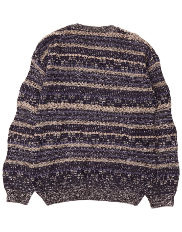 Rodes Hombre Jersey Con Cuello En V Jersey De Algodón Rayas Azul Marino Medio