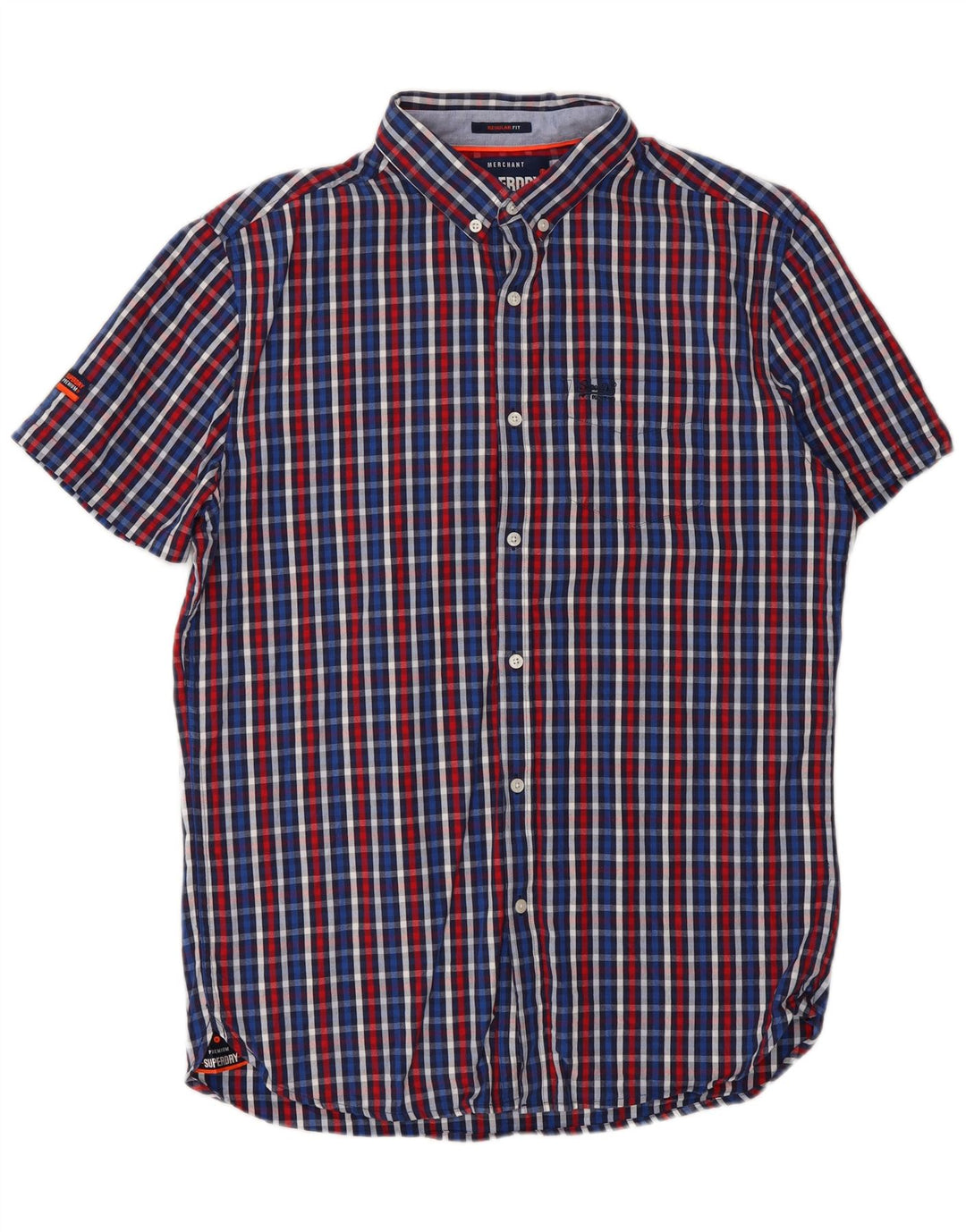 SUPERDRY Hombre Regular Fit Camisa De Manga Corta De Algodón A Cuadros Azul Medio