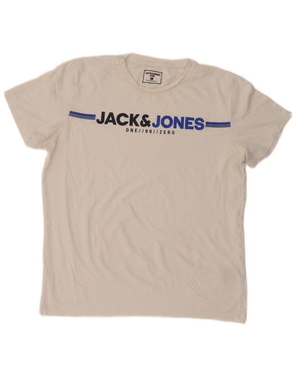 JACK & JONES Hombre Camiseta Gráfica Top XL Blanco Algodón