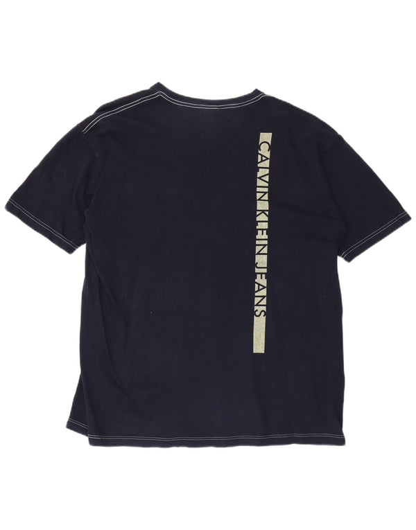 Calvin Klein Jeans Hombre Camiseta Gráfica Top Grande Azul Marino Colorblock
