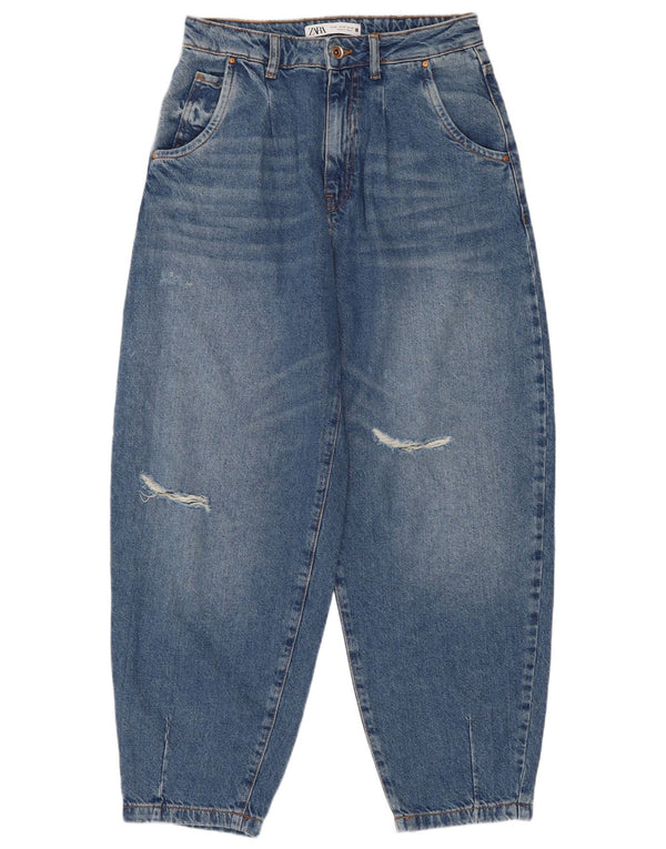 Zara Vaqueros de cintura alta desgastados con globos para mujer EU 36 XS W26 L26 Azul