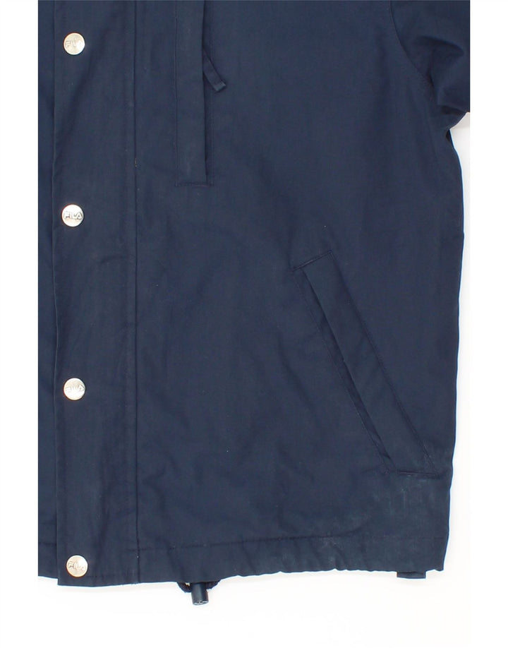 FILA Boys Oversized Hooded Windbreaker Jacket 9-10 Years Navy Blue Vintage Fila and Second-Hand Fila from Messina Hembry 