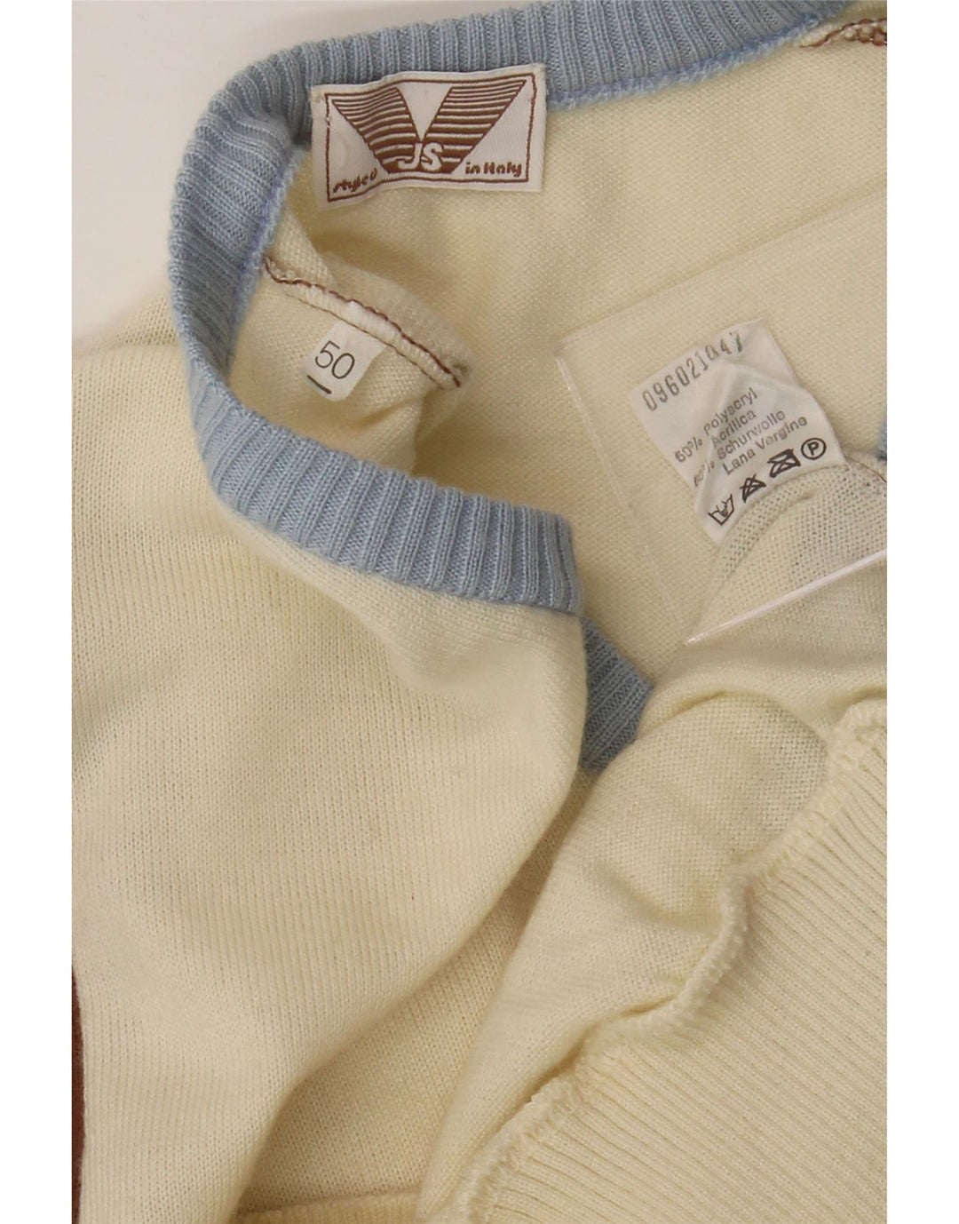 VINTAGE Suéter tipo jersey con cuello en V para hombre IT 50 Bloque de color multicolor medio
