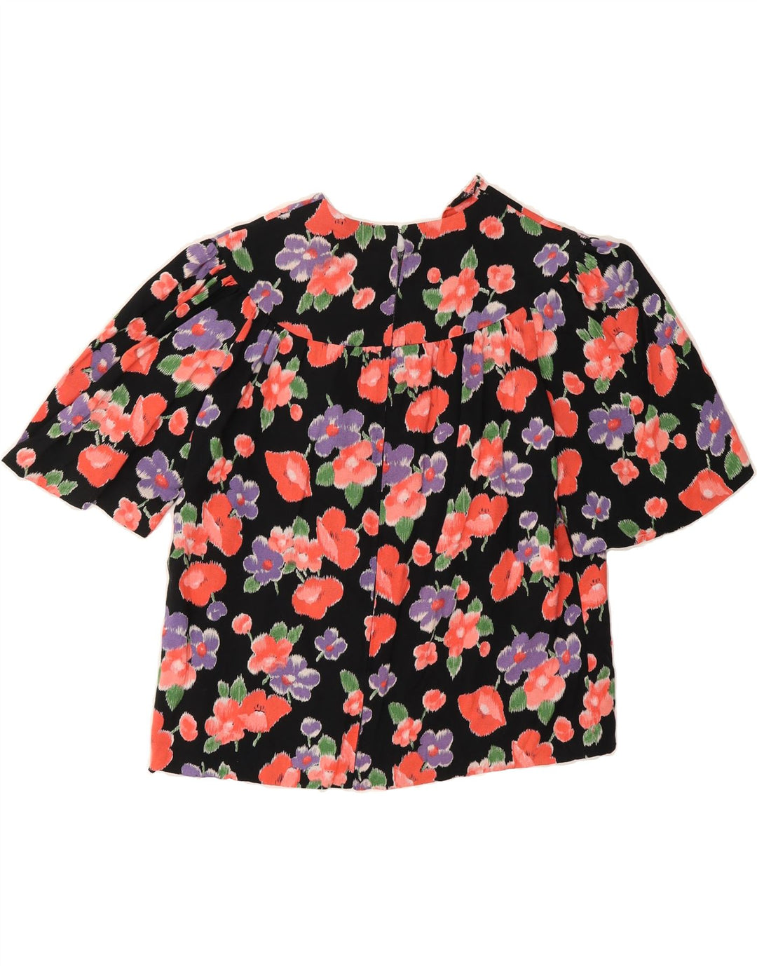 VINTAGE Womens Blouse Top UK 12 Medium Black Floral Vintage Vintage and Second-Hand Vintage from Messina Hembry 