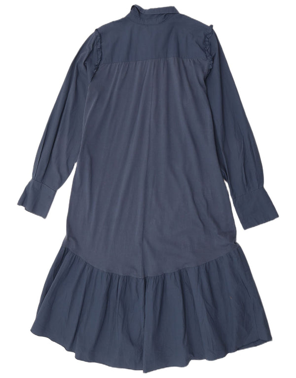 Zara Vestido Camisero De Manga Larga Para Mujer UK 46 Grande Algodón Azul Marino