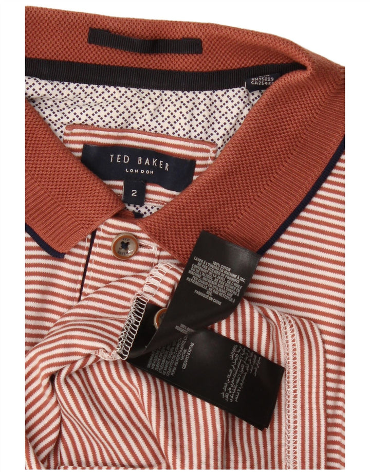 Ted Baker Polo para hombre talla 2 pequeño algodón a rayas marrón