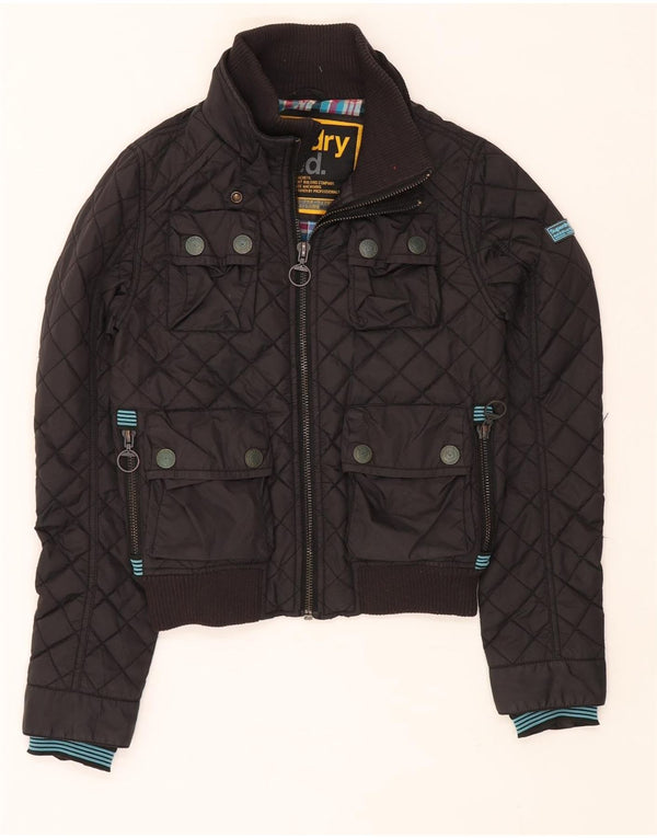 Superdry Mujer Quilted Utility Jacket UK 40 Small Nylon Negro