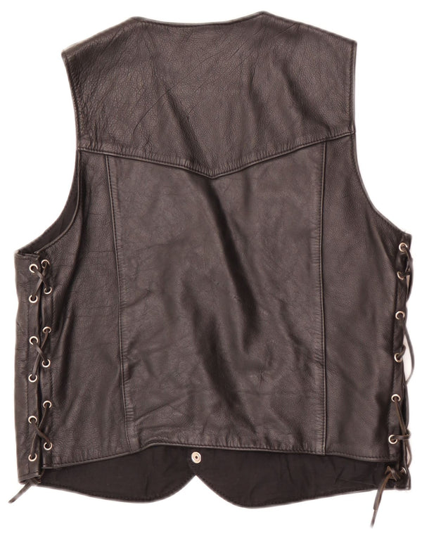 Chaleco de cuero vintage para hombre EU 44 XS negro