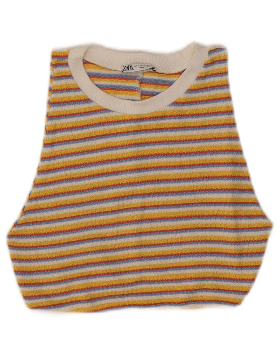 ZARA Mujer Crop Top De Punto UK 8 Small Amarillo Rayas