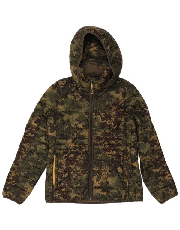 Abercrombie & Fitch Chaqueta acolchada con capucha para hombre Reino Unido 38 Camuflaje caqui mediano