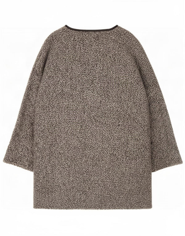Zara Mujeres Longline Open Cardigan Suéter UK 46 Grande Gris Moteado Acrílico