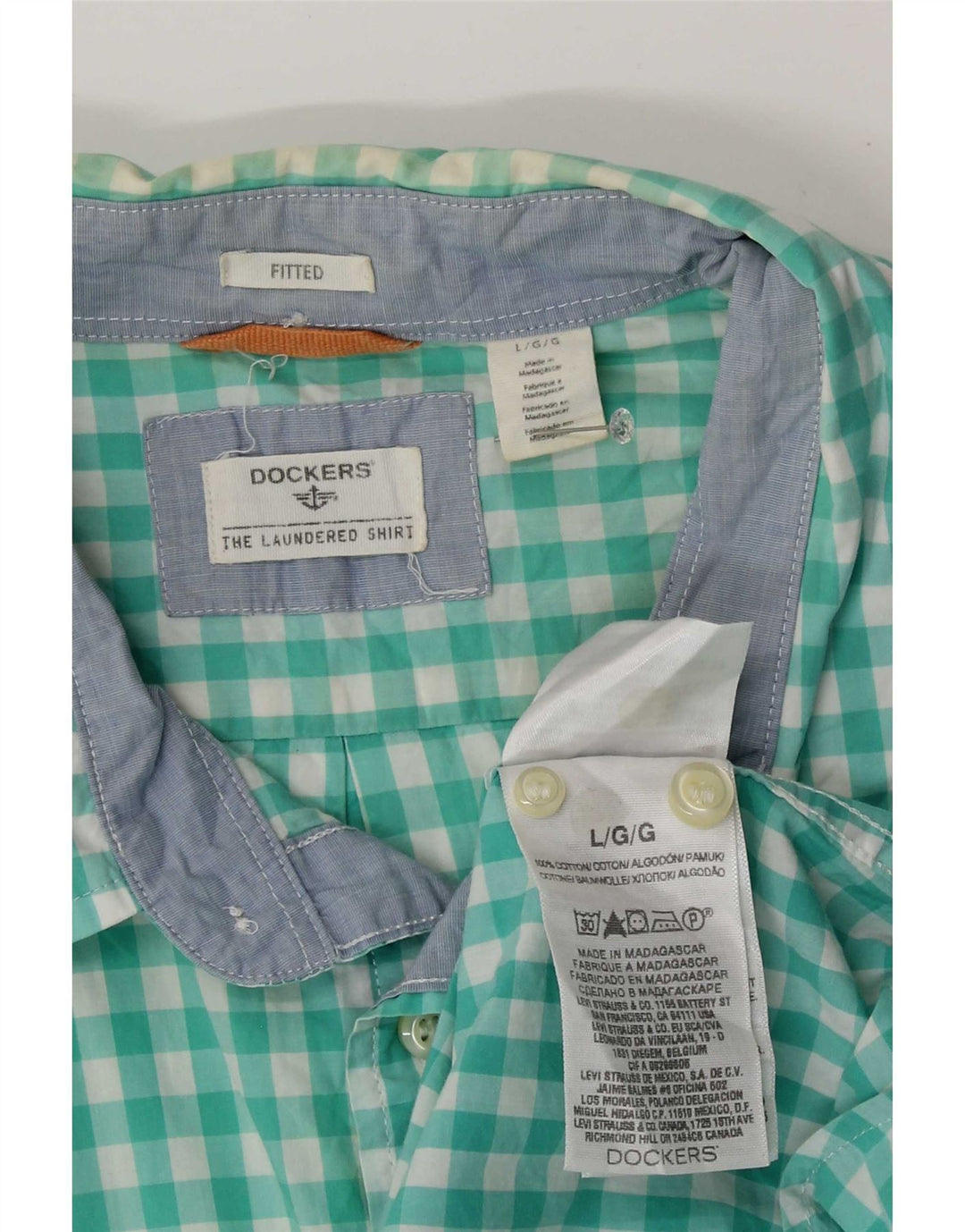 Dockers Camisa ajustada para hombre de algodón a cuadros azul grande