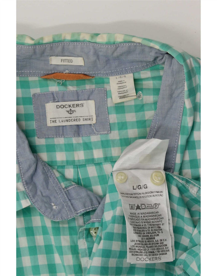 Dockers Camisa ajustada para hombre de algodón a cuadros azul grande