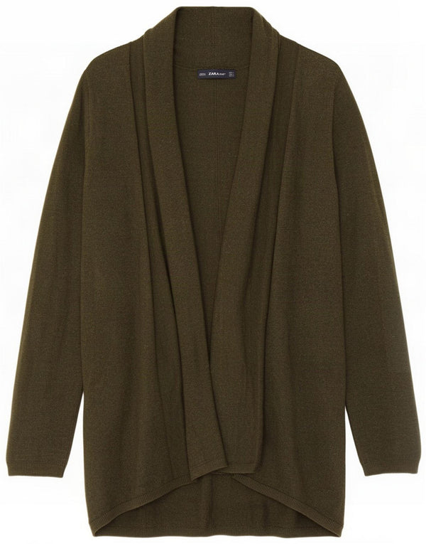 Zara Suéter tipo cárdigan abierto largo para mujer UK 44 Large Green
