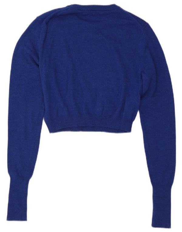 Zara - Jersey corto con cuello redondo para mujer, talla 40, color azul medio