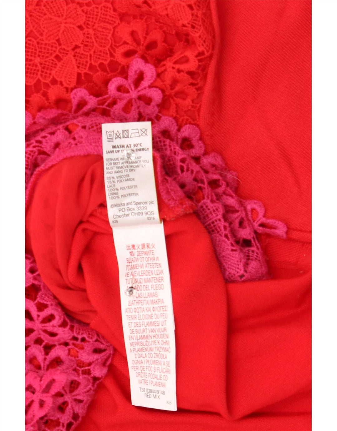 Marks & Spencer Blusa de encaje para mujer Top UK 42 Poliéster floral rojo mediano