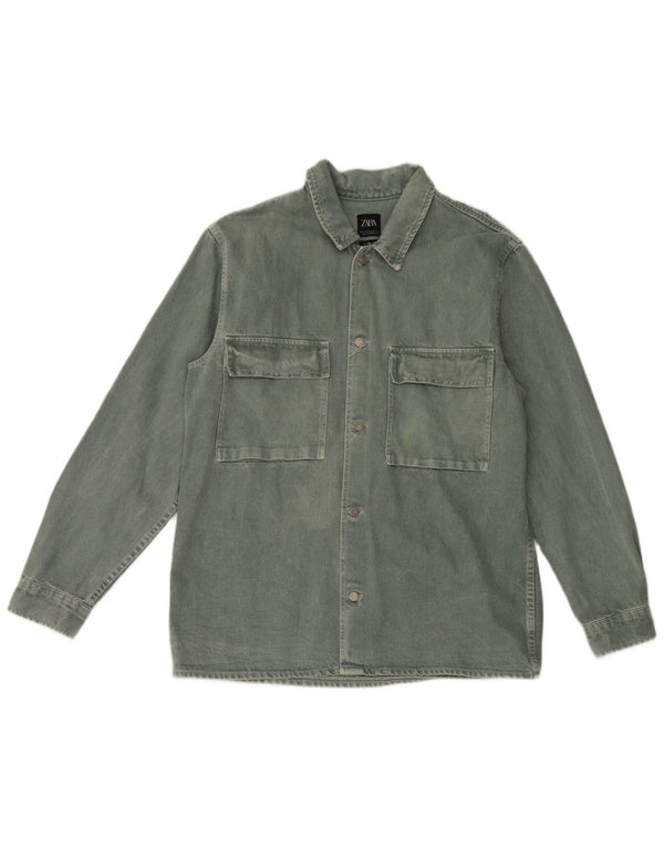 Zara Hombre Camisa Vaquera Relaxed Fit XL Algodón Verde