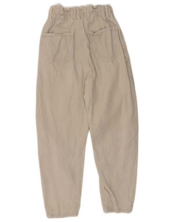 Zara Womens High Waist Capri Tapered Jeans EU 34 2XS W24 L22 Beige Cotton