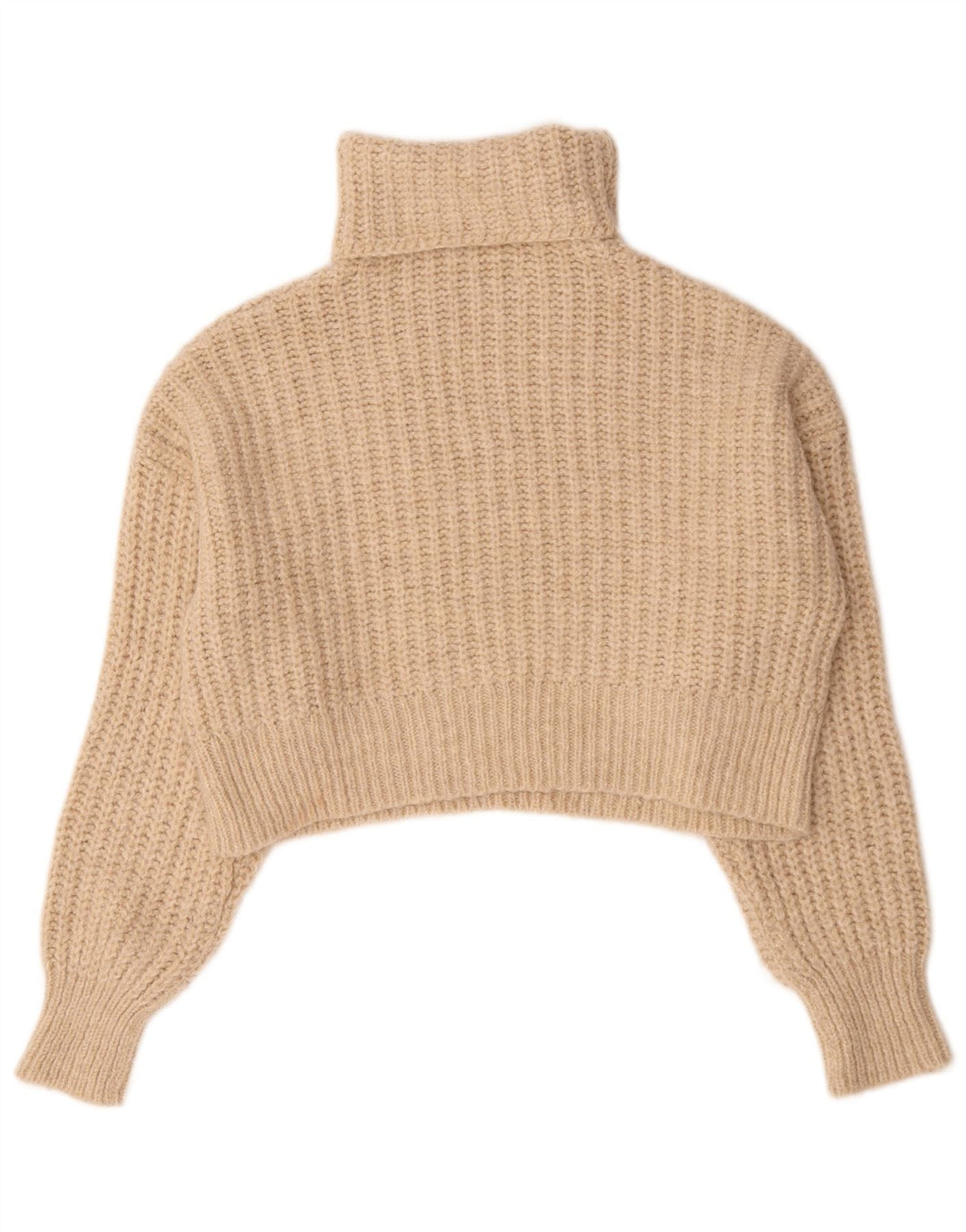 Zara Mujer Crop Oversize Roll Neck Jumper Sweater UK 10 Small Beige