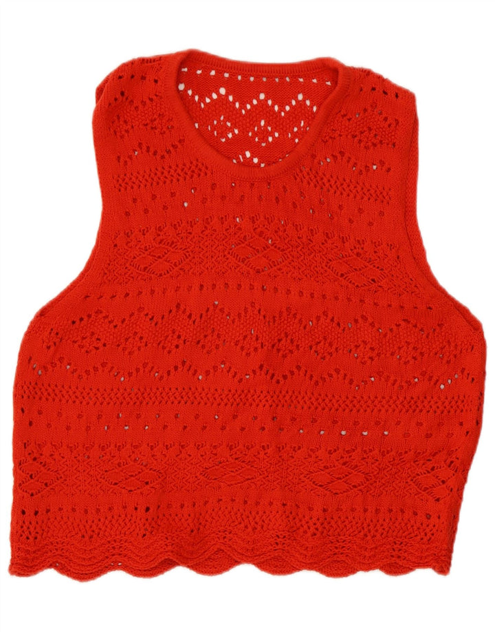 Vintage mujer chaleco camiseta sin mangas Reino Unido 14 rojo medio
