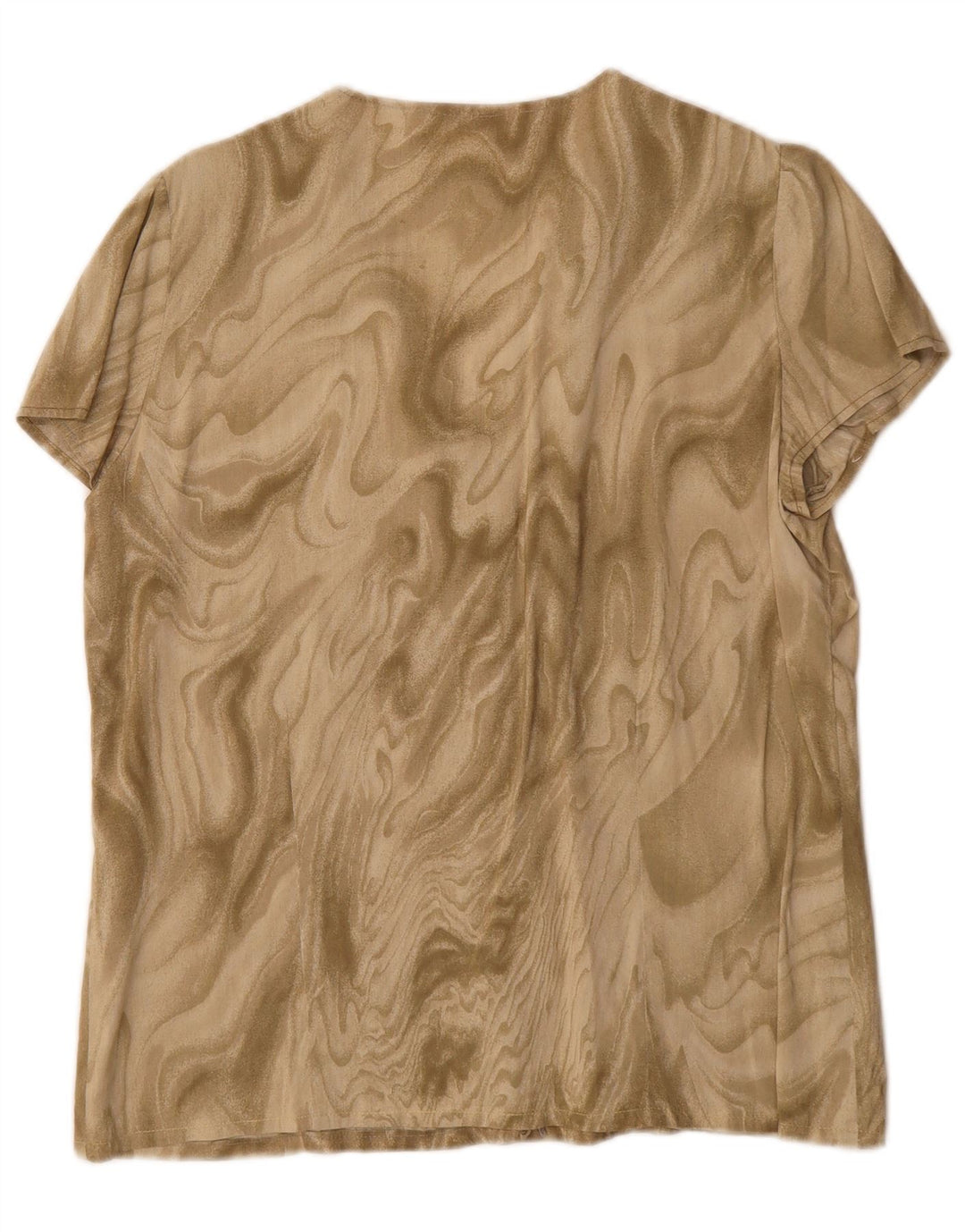 Vintage mujeres patrón abstracto manga corta camisa blusa Reino Unido 16 grande caqui
