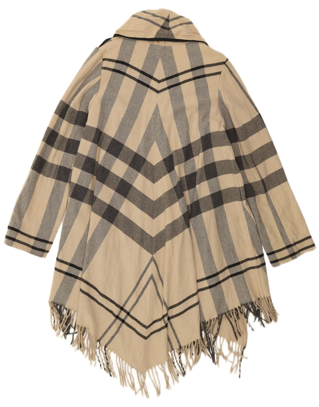 Zara Mujer Abrigo Abierto De Ajuste Relajado UK 10 Small Beige Plaid Lana