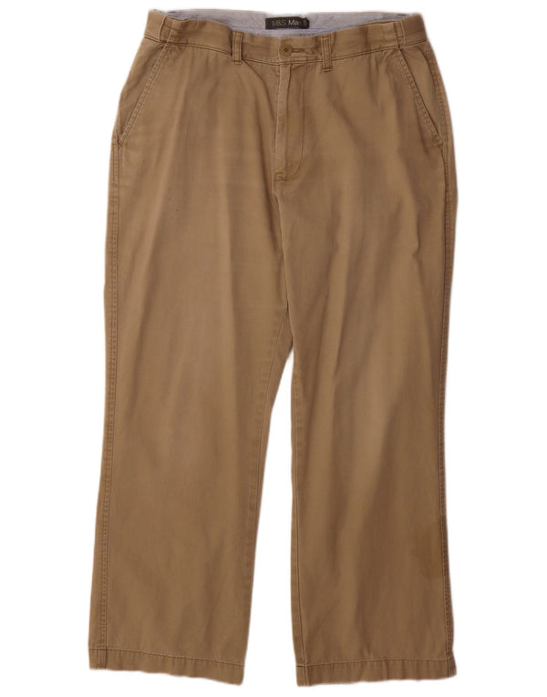 Marks & Spencer Mens Straight Chino Trousers W34 L29 Beige Cotton