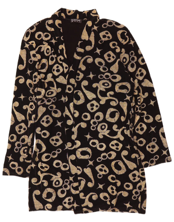 Chaqueta tipo blazer larga con estampado abstracto vintage para mujer UK 40 XL Negro Retro