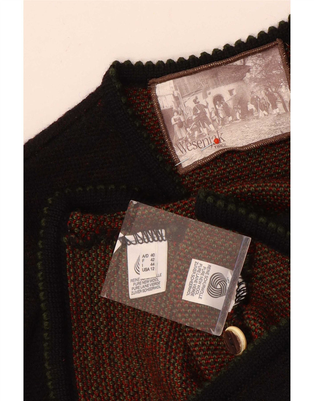 Vintage mujer gráfico cardigan suéter IT 44 marrón medio lana geométrica