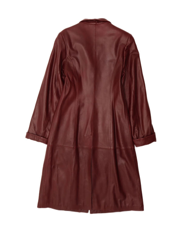 Vintage mujer cuero abrigo Reino Unido 20 2XL cuero burdeos