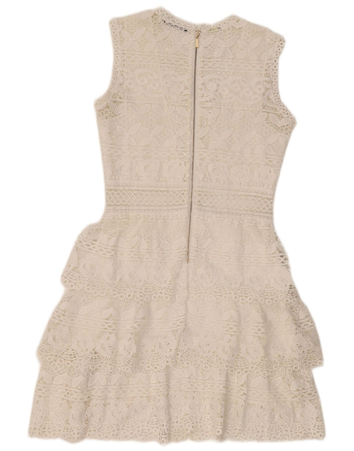Guess Vestido escalonado de encaje sin mangas para mujer UK 42 Poliéster blanco mediano