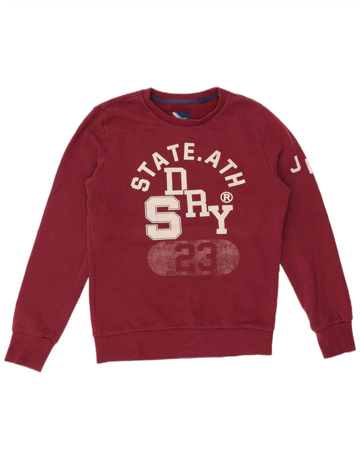 SUPERDRY Hombre Sudadera con gráfico tipo jersey de algodón burdeos medio