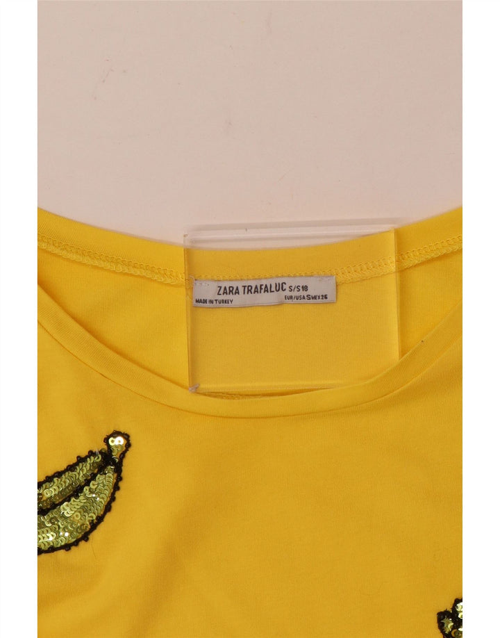 Zara Mujer Camiseta Top UK 10 Small Amarillo