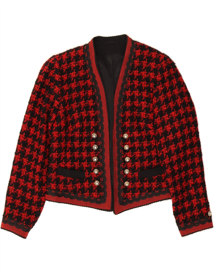 HELENE STRABER Womens Crop Open Blazer Jacket EU 38 Medium Red Houndstooth Vintage Helene Straber and Second-Hand Helene Straber from Messina Hembry 