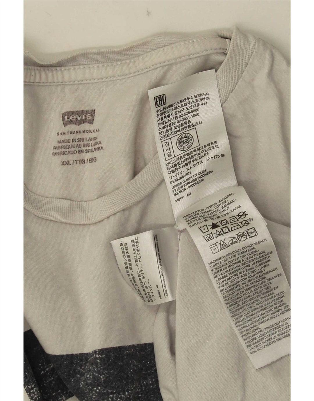 Levi's Camiseta gráfica para hombre Top 2XL Algodón blanco
