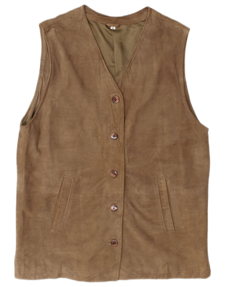 Vintage mujer ante Gilet EU 42 cuero marrón grande