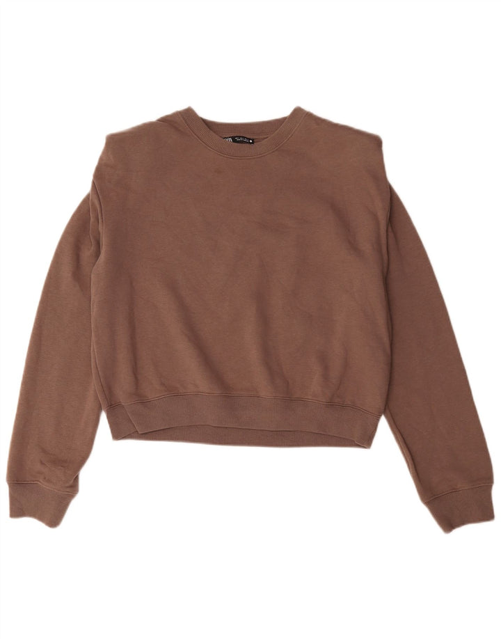 Zara Mujer Oversize Sudadera Jumper UK 10 Small Marrón Algodón