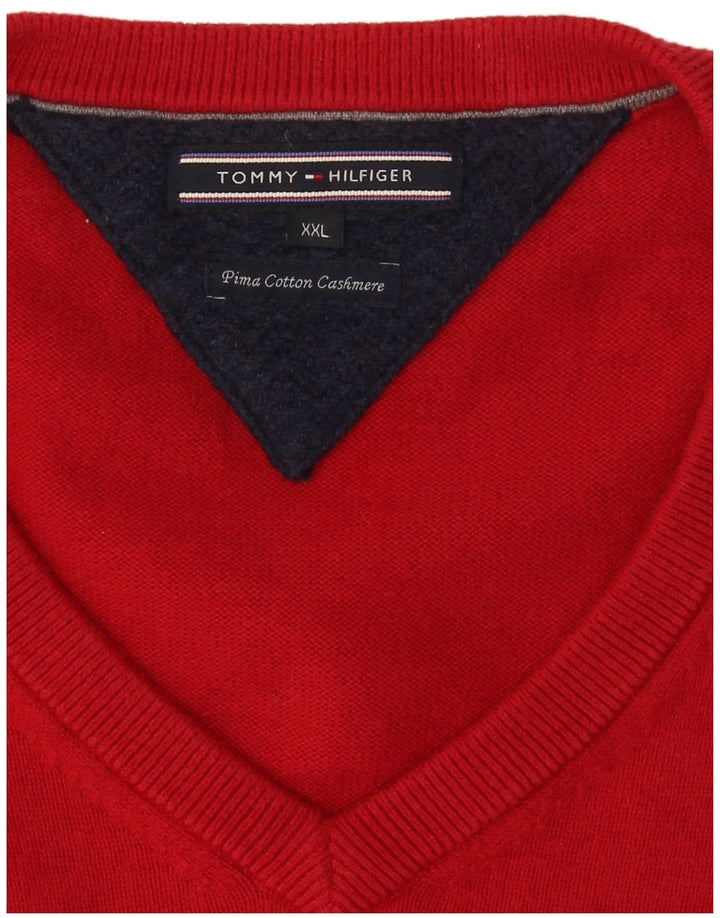Tommy Hilfiger Suéter con cuello en V para hombre 2XL Algodón rojo