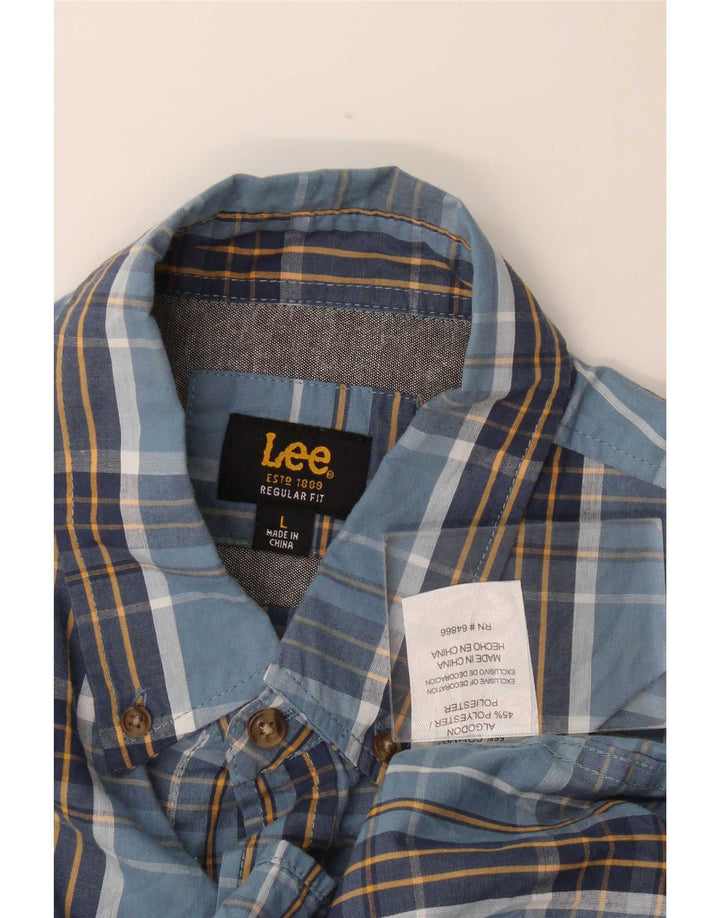 Camisa Lee De Manga Corta Y Corte Regular Para Hombre De Algodón A Cuadros Azul Marino Grande